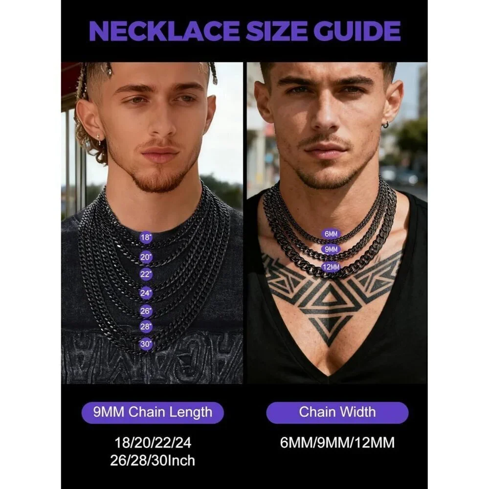Men's 12MM Width-Black Stainless Steel Miami Cuban Curb Link Chain Necklace